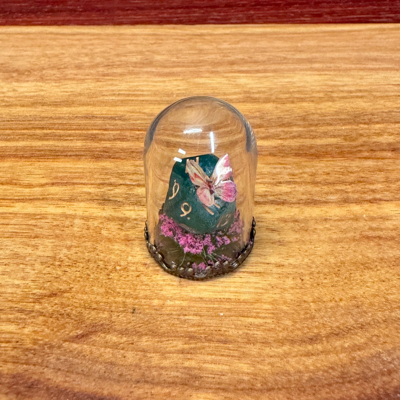 Tiny Glass Dome - Mini D20 with butterfly
