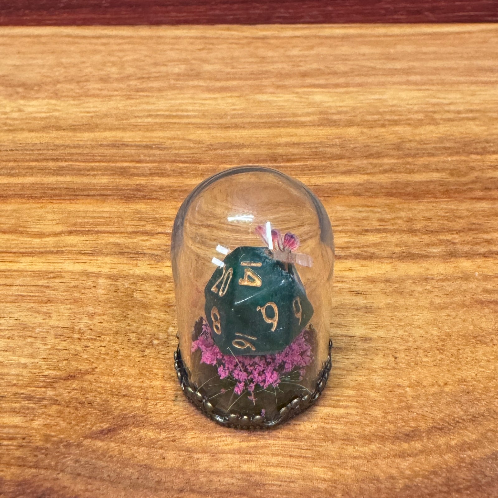 Tiny Glass Dome - Mini D20 with butterfly