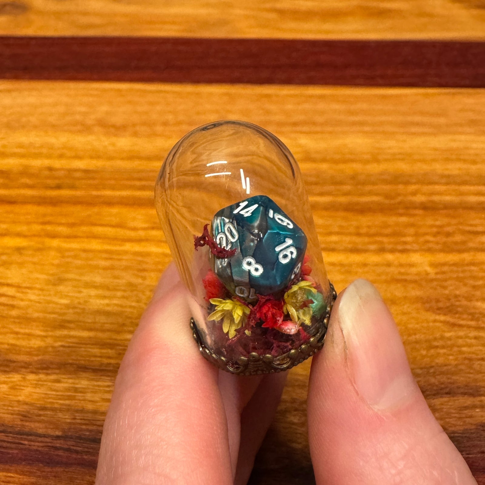 Tiny Glass Dome - Mini D20 with flowers