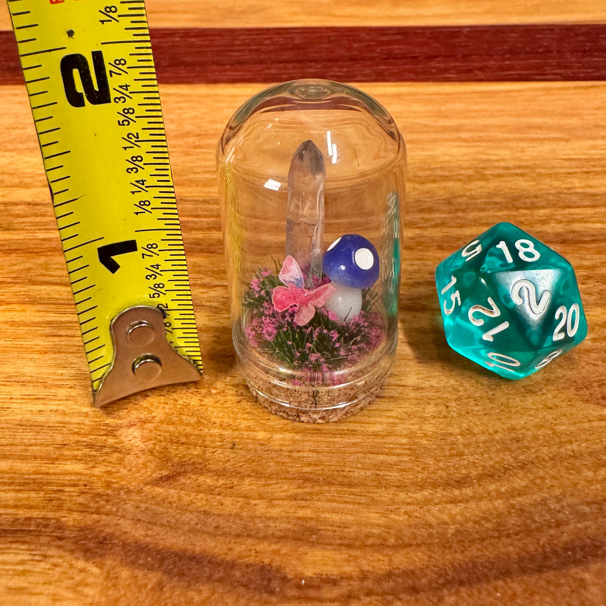 Little Glass Dome - Crystal and Mushroom on cork