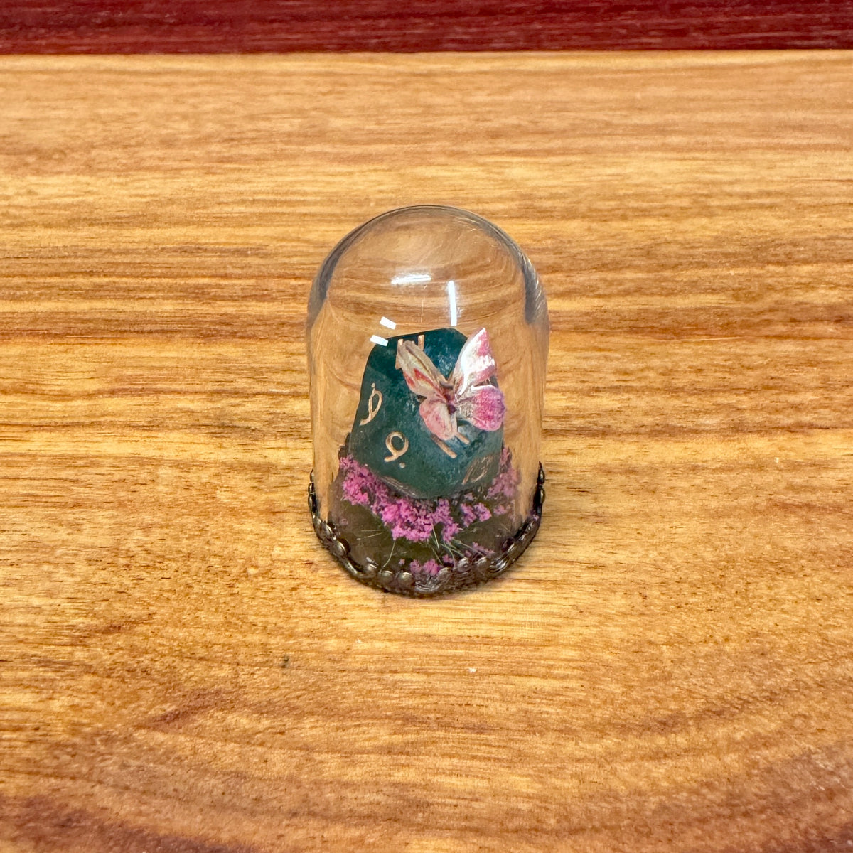 Tiny Glass Dome - Mini D20 with butterfly