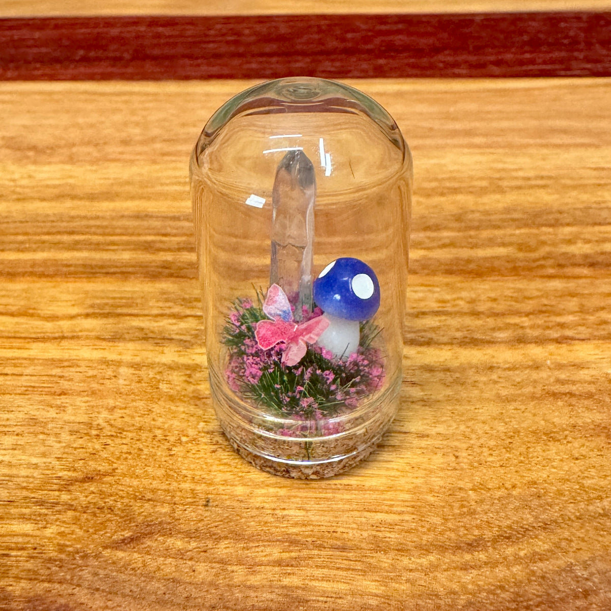 Little Glass Dome - Crystal and Mushroom on cork