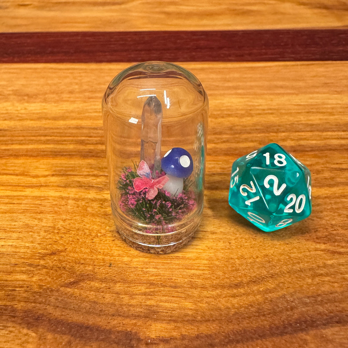 Little Glass Dome - Crystal and Mushroom on cork